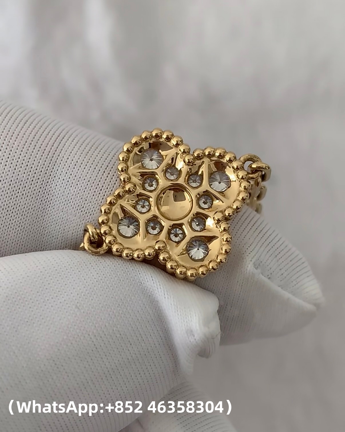 Custom Van Cleef & Arpels Vintage Alhambra Bracelet 5 motifs Diamond Malachite
