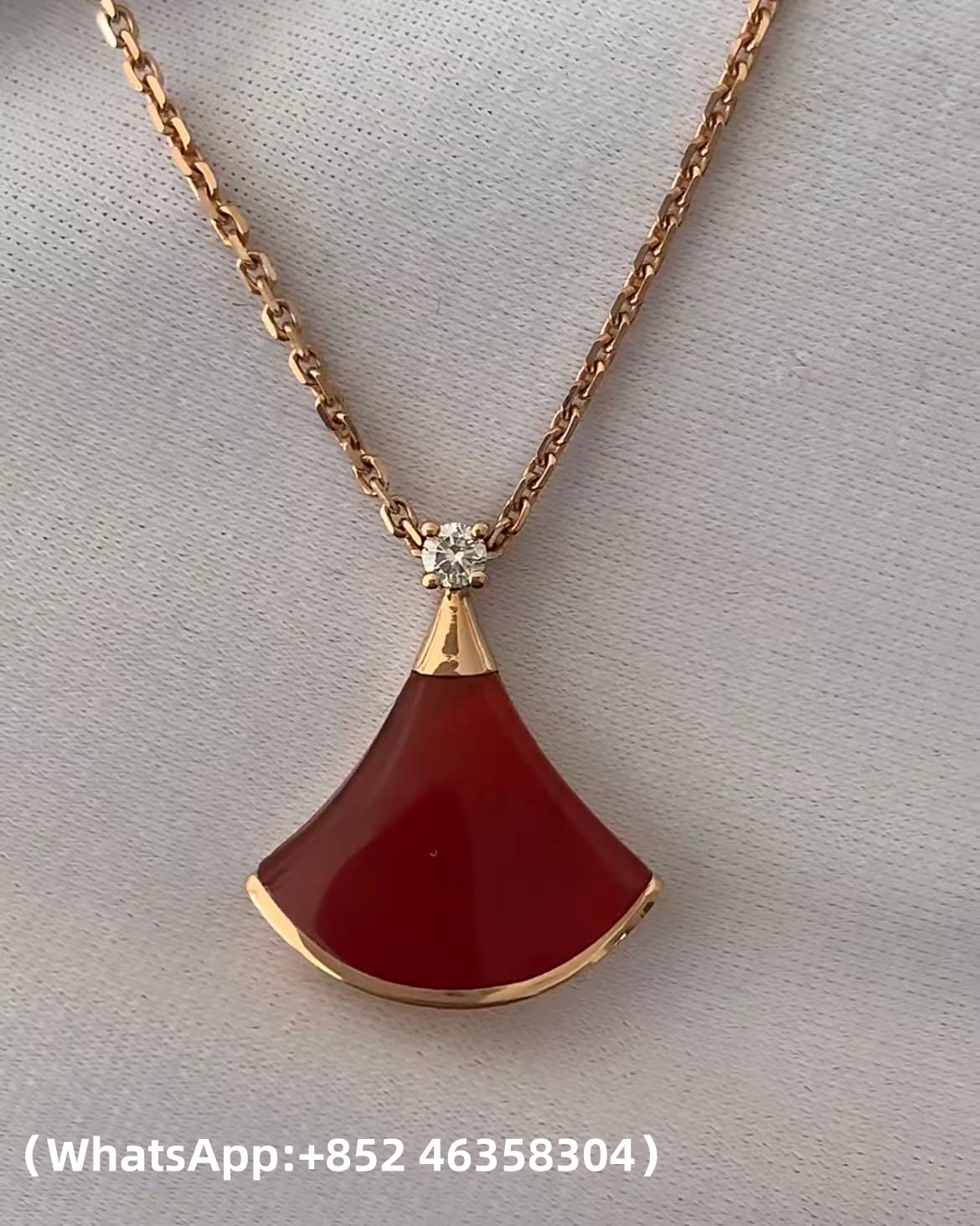 Custom Solid 18k Gold Buglari Jewelry Divas' Dream Necklace with Pendant Set with One Diamond and Carnelian