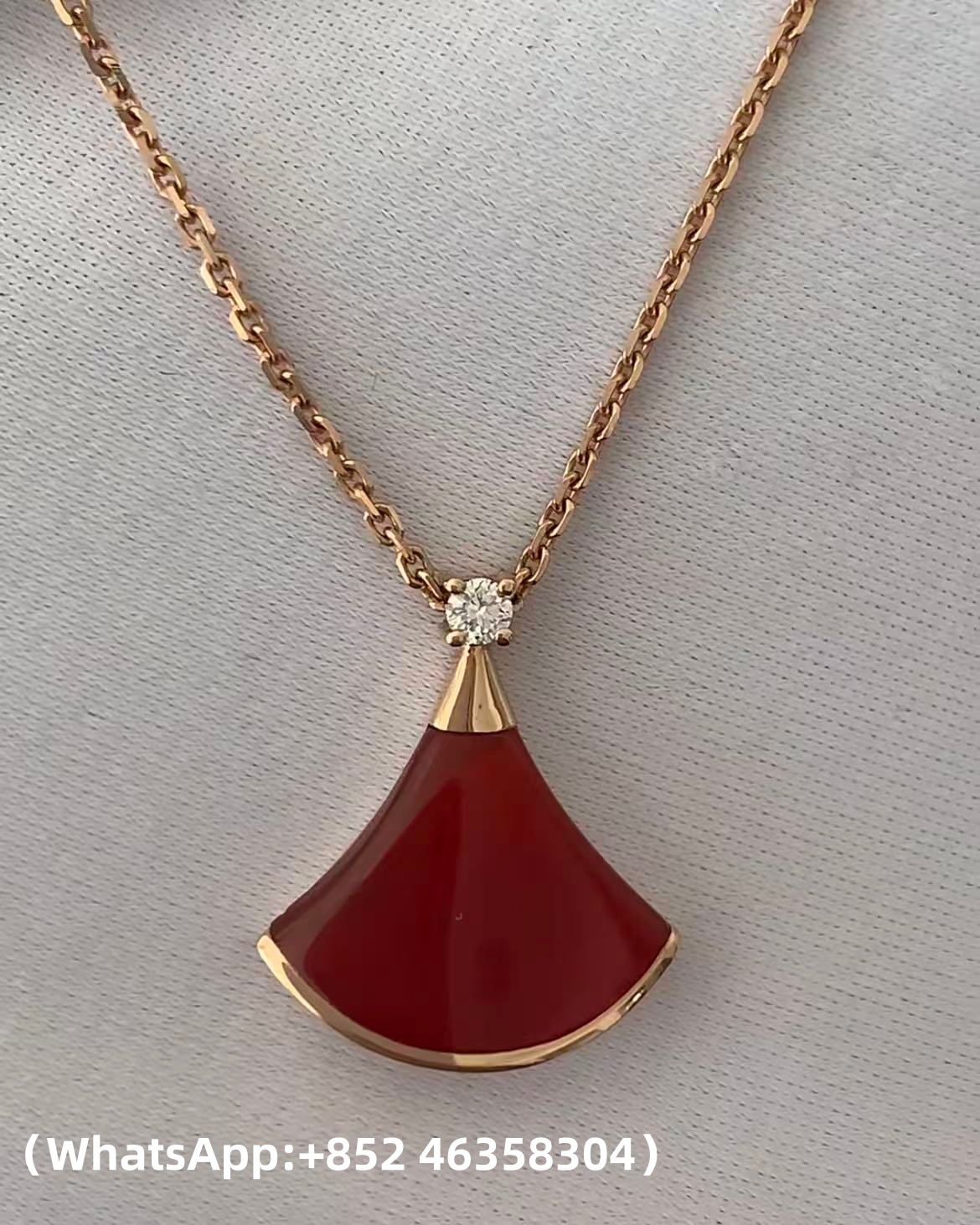 Custom Solid 18k Gold Buglari Jewelry Divas' Dream Necklace with Pendant Set with One Diamond and Carnelian