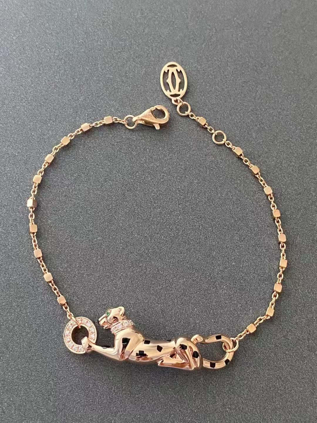 Custom Solid 18k Gold Cartier Jewelry Panthère de Cartier Bracelet, on Chain, Diamonds