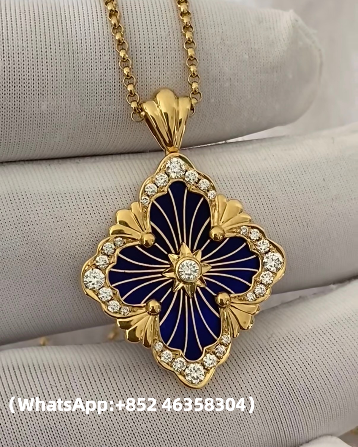 Custom Buccellati OPERA TULLE ENAMEL Gold Diamond Pendant