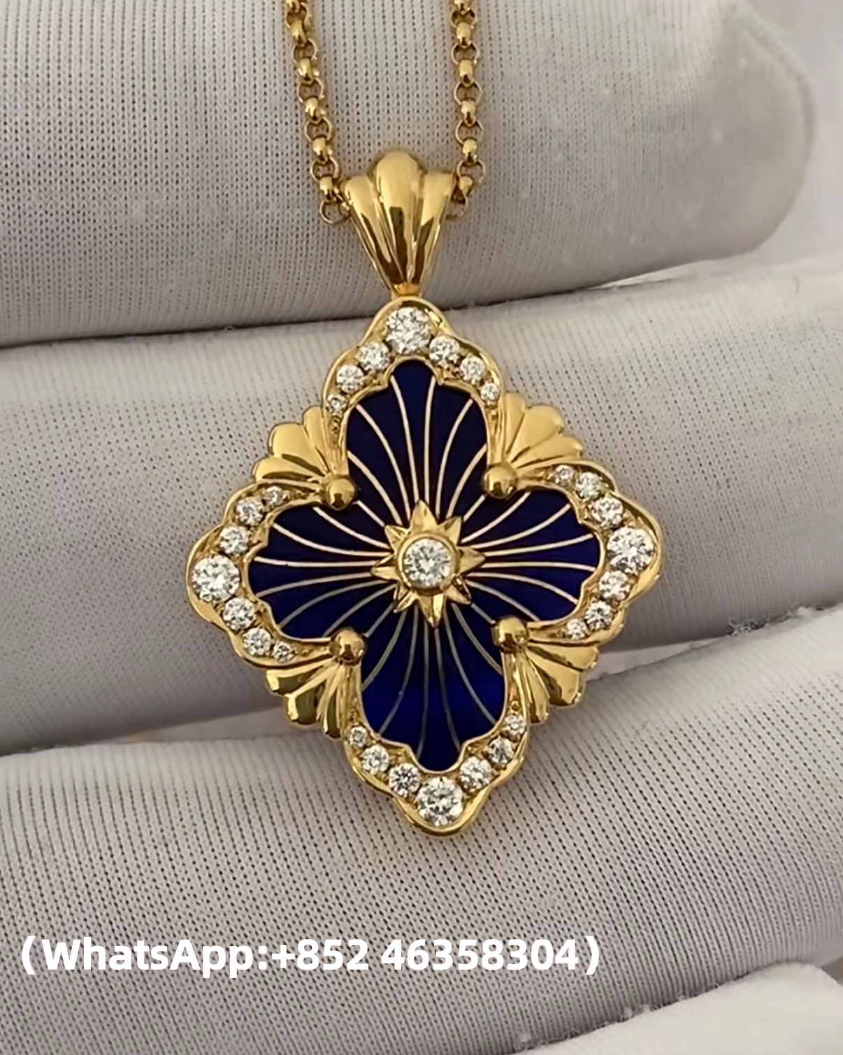 Custom Buccellati OPERA TULLE ENAMEL Gold Diamond Pendant