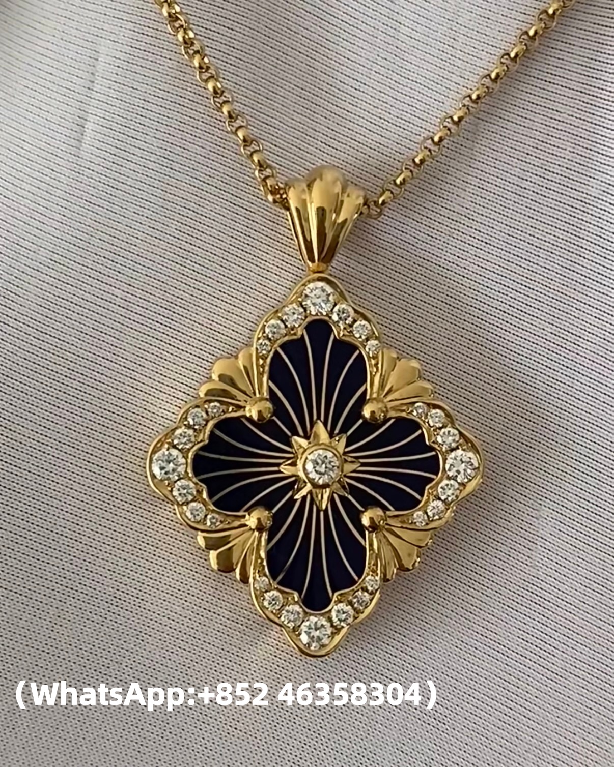 Custom Buccellati OPERA TULLE ENAMEL Gold Diamond Pendant