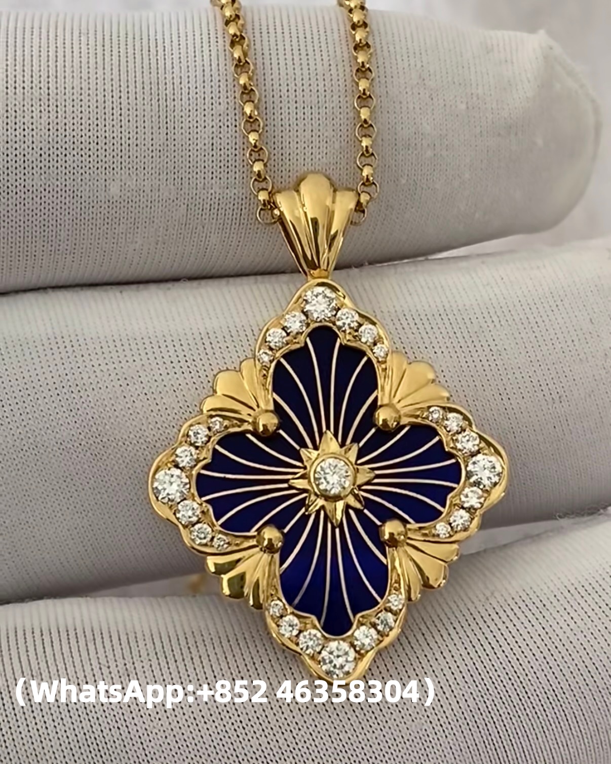 Custom Buccellati OPERA TULLE ENAMEL Gold Diamond Pendant