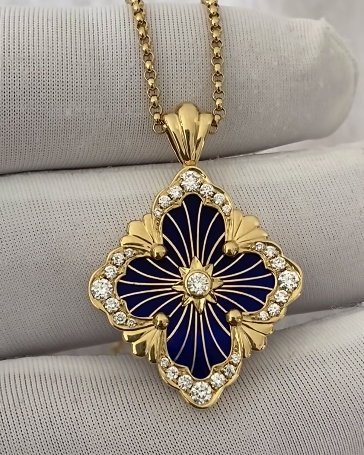 Custom Buccellati OPERA TULLE ENAMEL Gold Diamond Pendant