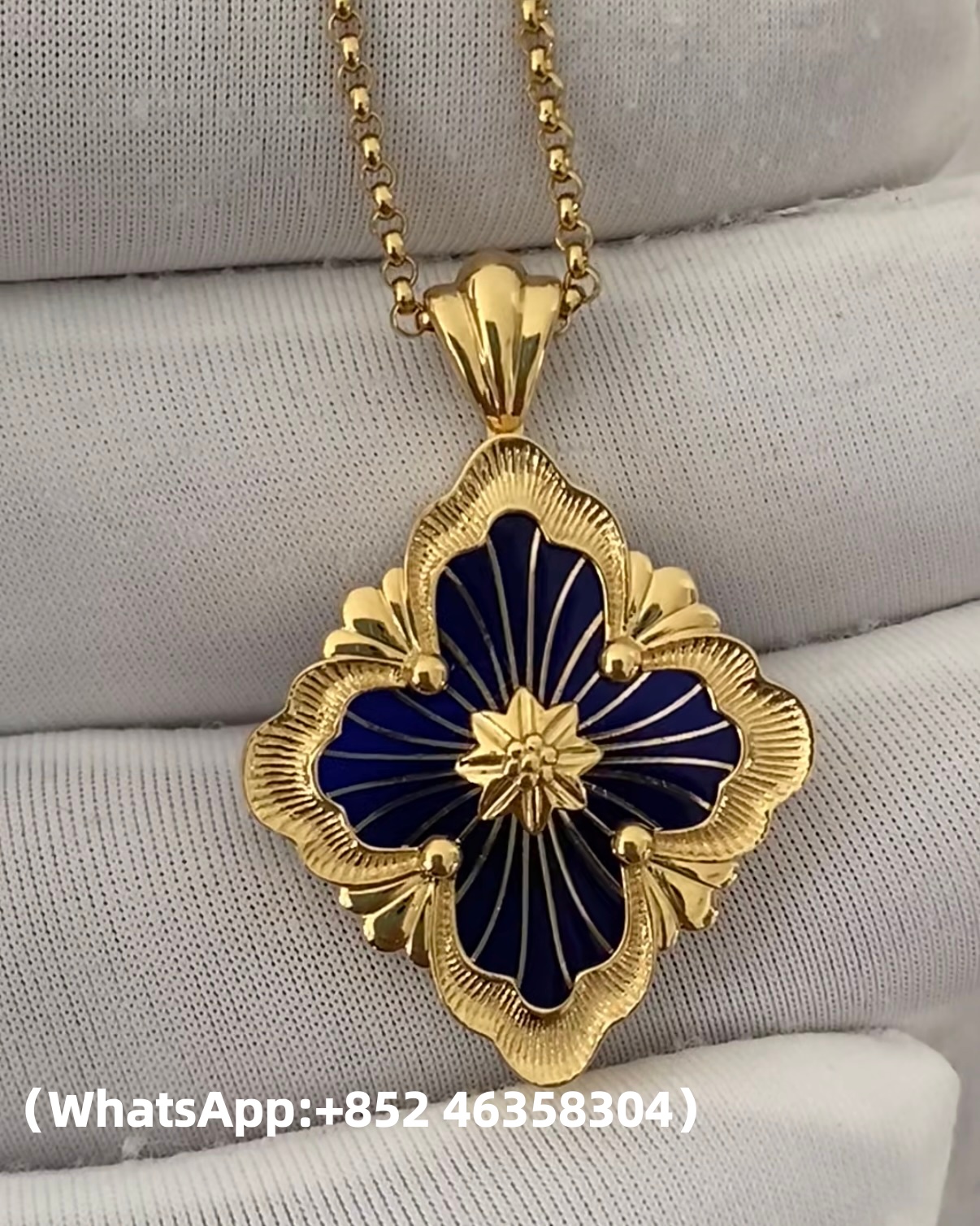 Custom Buccellati OPERA TULLE ENAMEL Gold Diamond Pendant