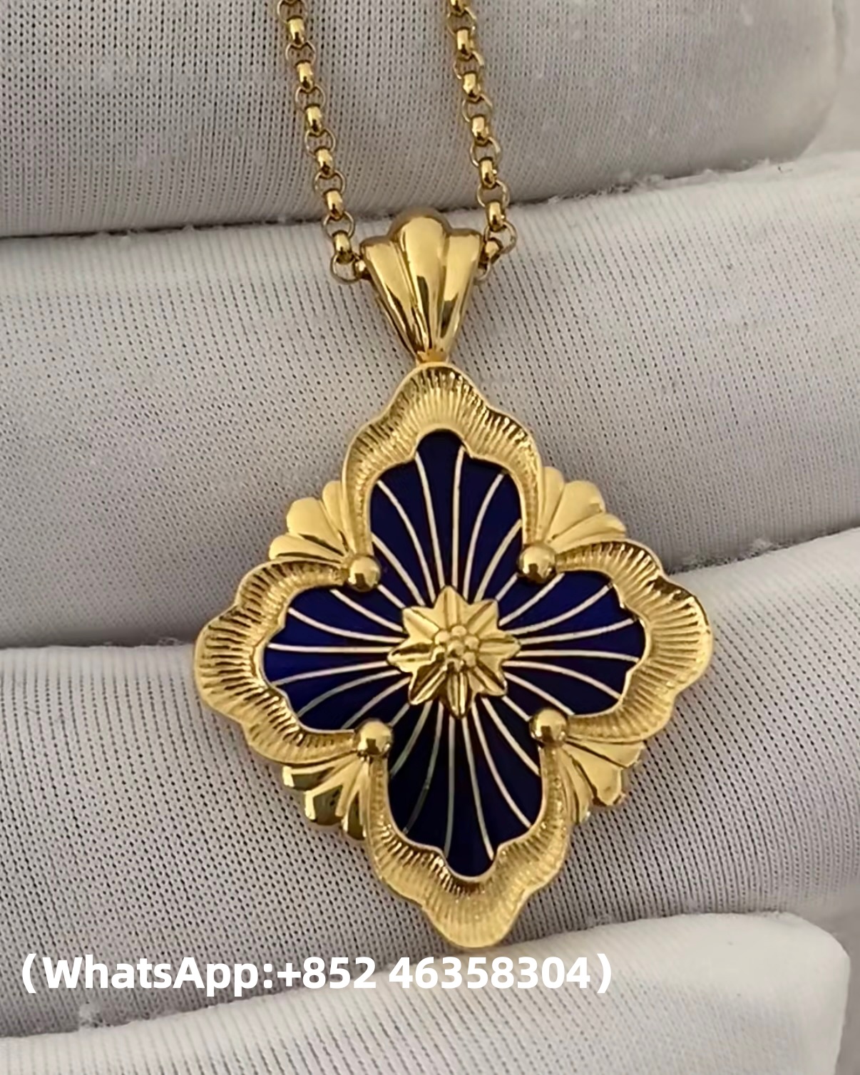 Custom Buccellati OPERA TULLE ENAMEL Gold Diamond Pendant
