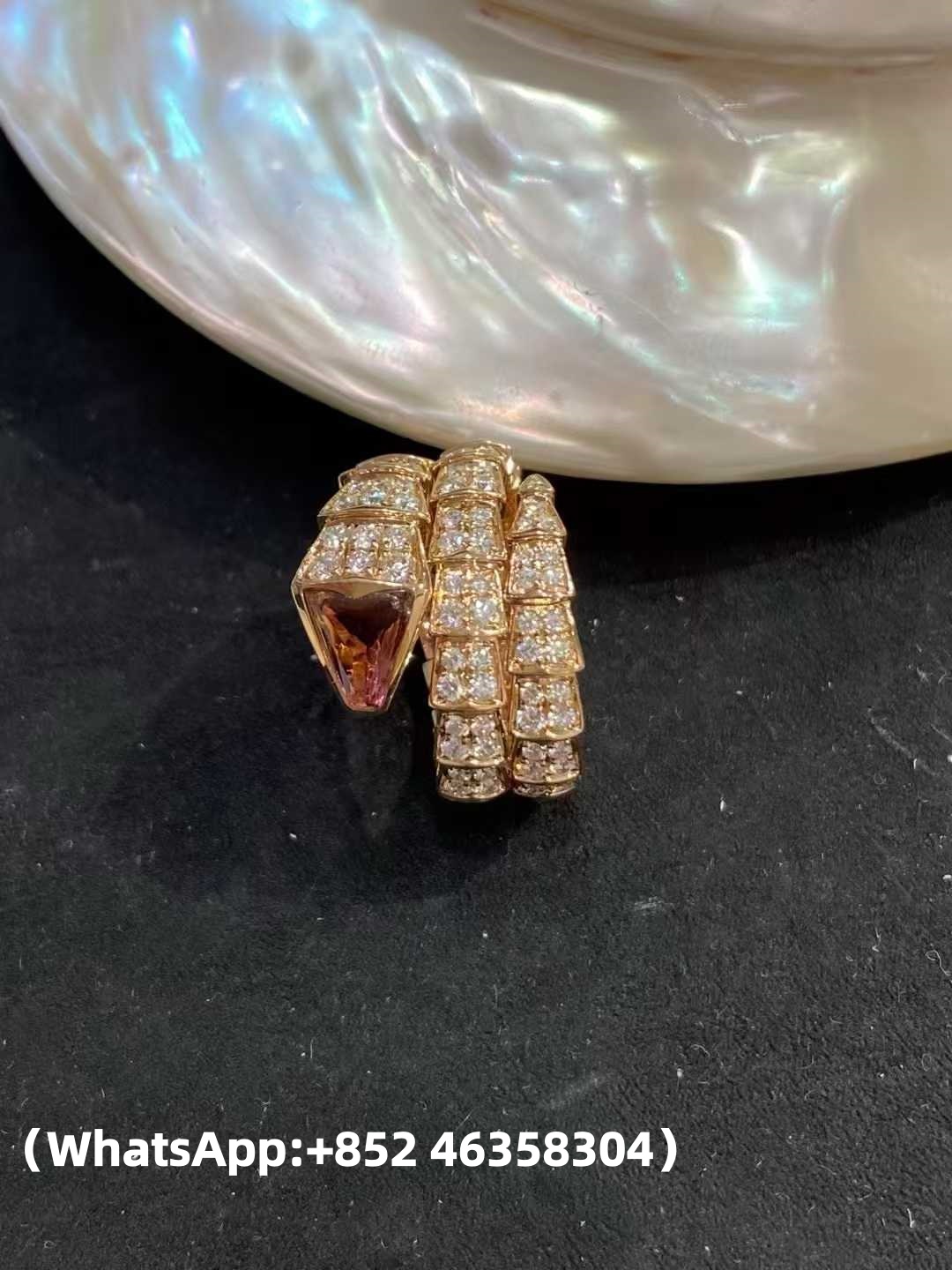 Custom Bvlgari Serpanti Rubellite Diamond Double Coil Ring
