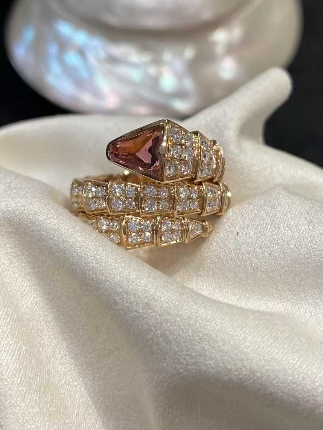 Custom Bvlgari Serpanti Rubellite Diamond Double Coil Ring