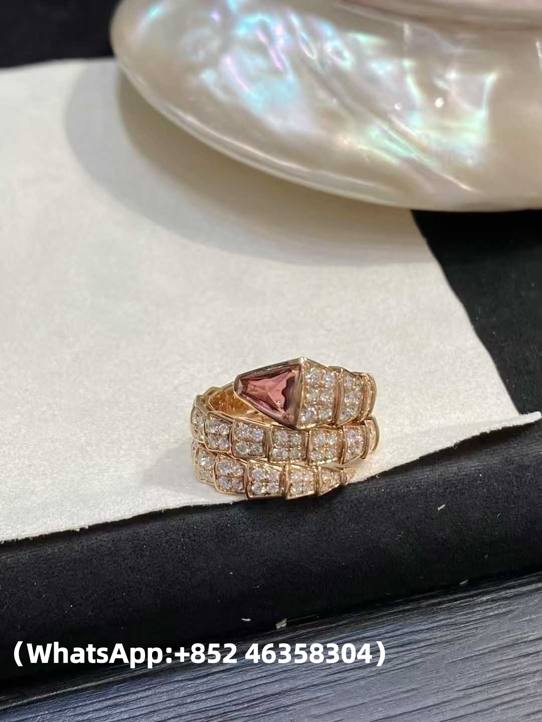 Custom Bvlgari Serpanti Rubellite Diamond Double Coil Ring