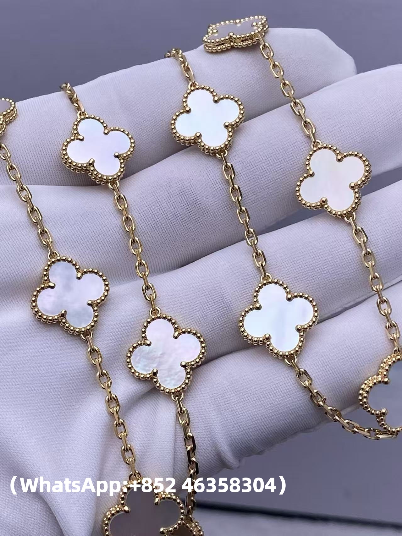 Custom solid 18k Gold Van cleef &Arpels Jewelry Vintage Alhambra Long Necklace 20 Motifs
