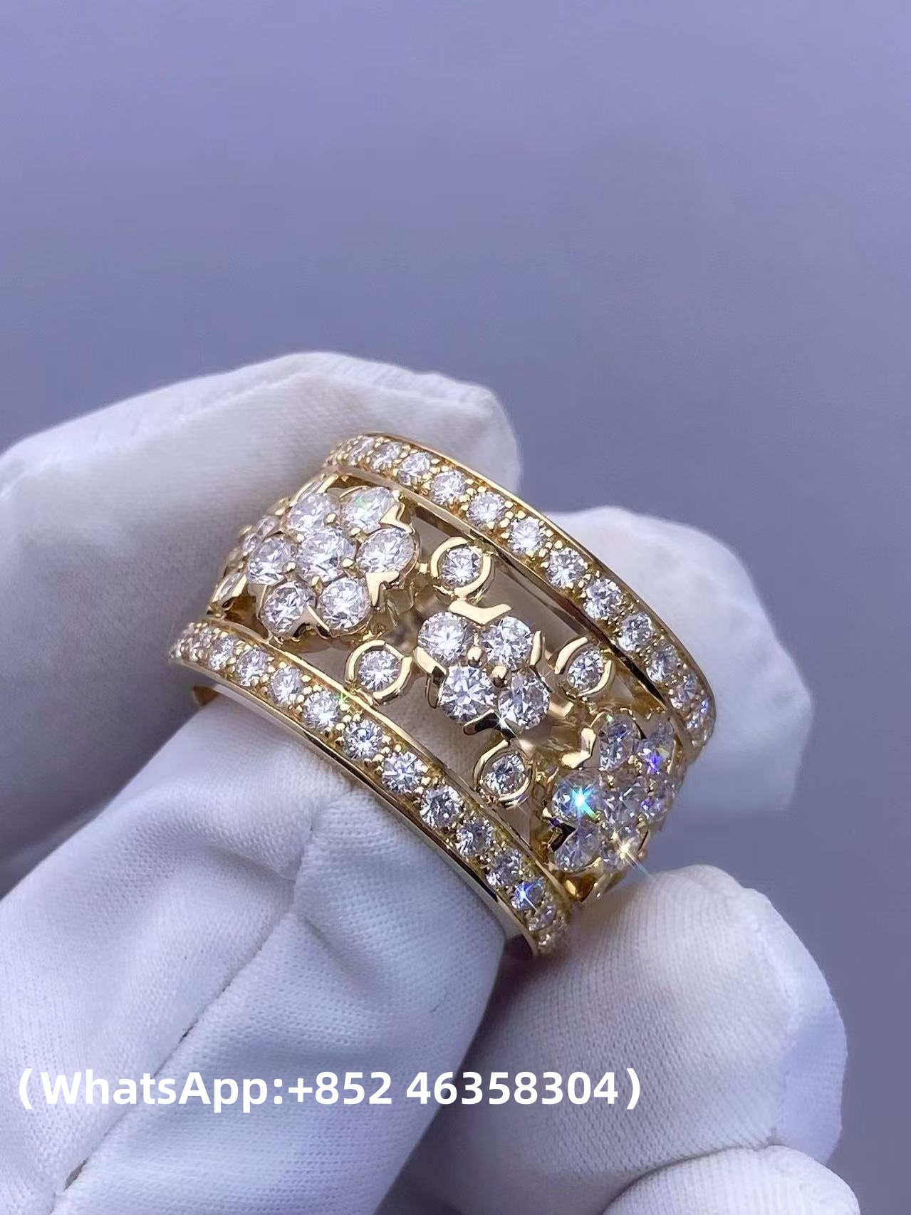 Custom Solid 18k Gold Van Cleef & Arpels Jewelry Snowflake Ring Diamonds