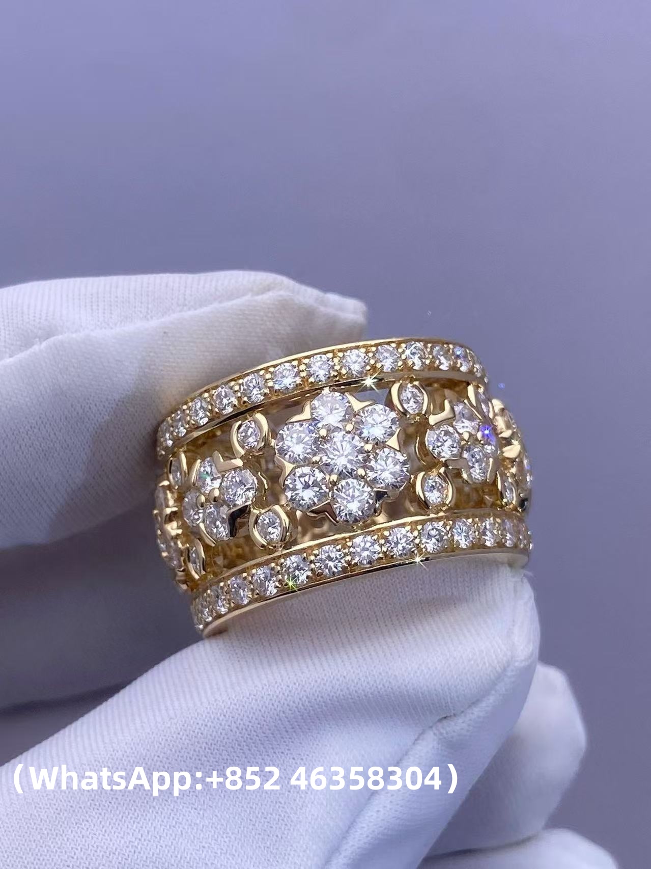 Custom Solid 18k Gold Van Cleef & Arpels Jewelry Snowflake Ring Diamonds