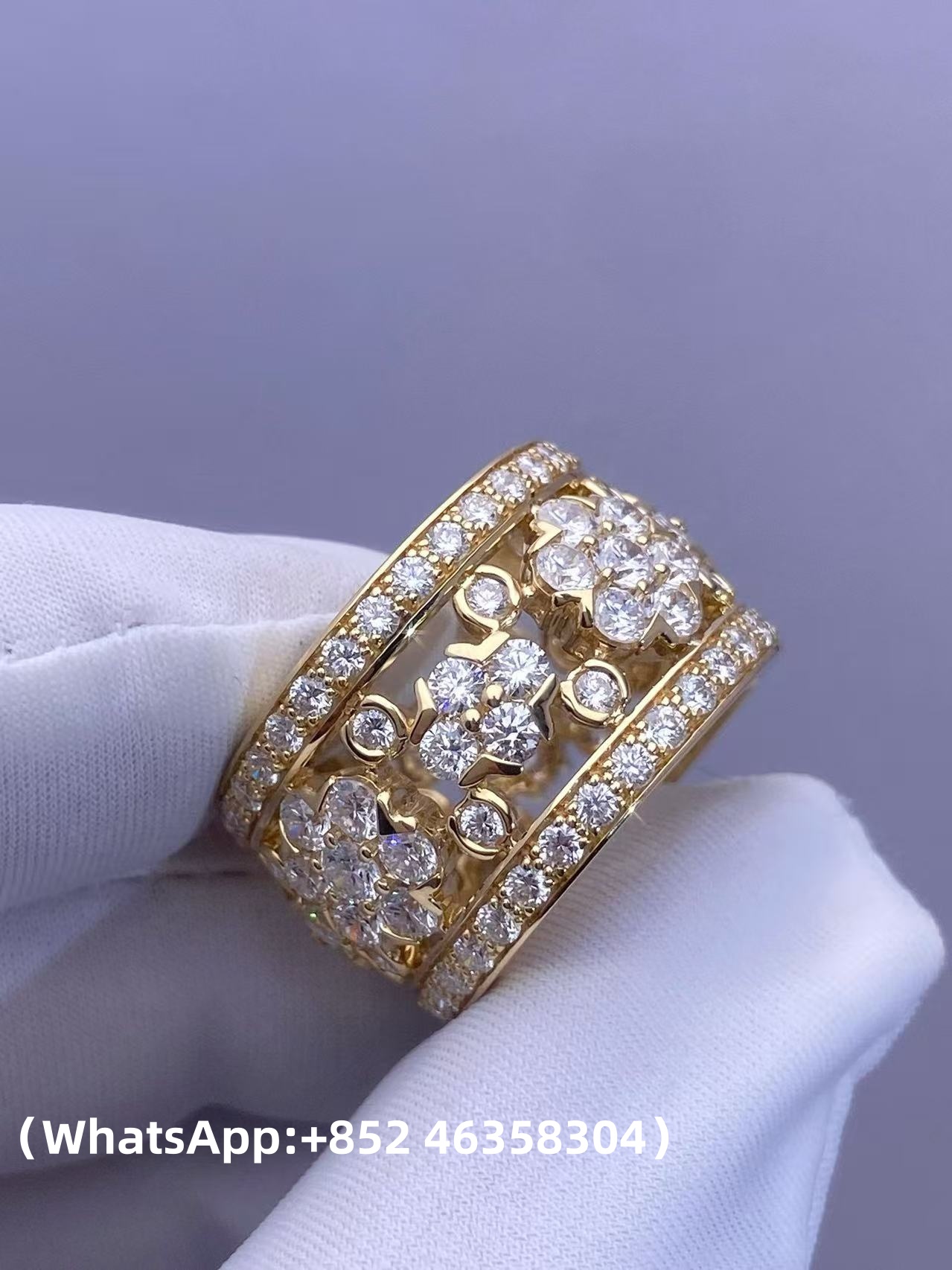 Custom Solid 18k Gold Van Cleef & Arpels Jewelry Snowflake Ring Diamonds