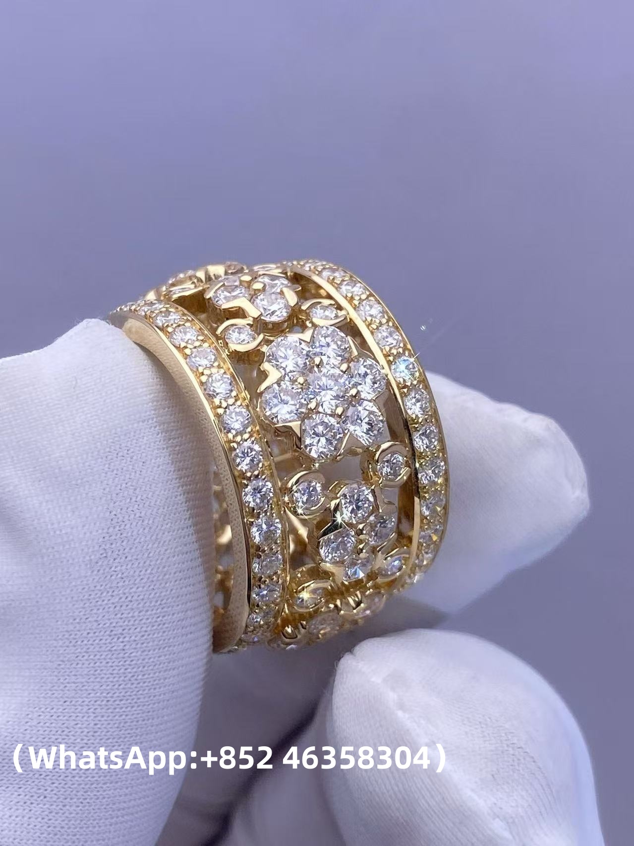 Custom Solid 18k Gold Van Cleef & Arpels Jewelry Snowflake Ring Diamonds