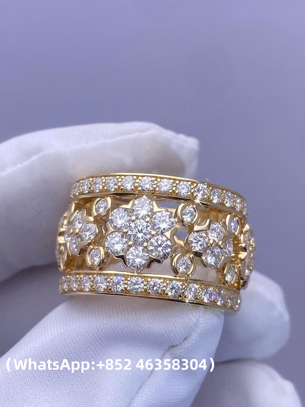 Custom Solid 18k Gold Van Cleef & Arpels Jewelry Snowflake Ring Diamonds